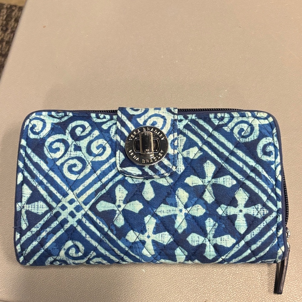 Vera Bradley Navy and Light Blue Quilted Zip-Around Wallet